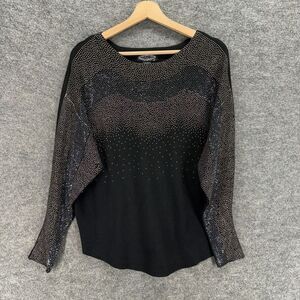 Oliver.o Blouse Women S Small Black Long Sleeve Rhinestone Round Neck Casual